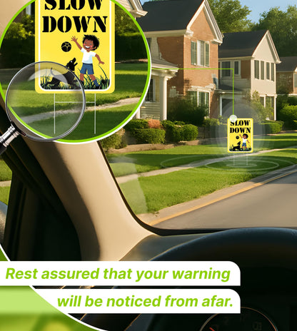 Set of 3 Double Sided 12x16 Inches "SLOW DOWN" Sign with Metal H-Stakes - Children at Play Safety Signs for Street