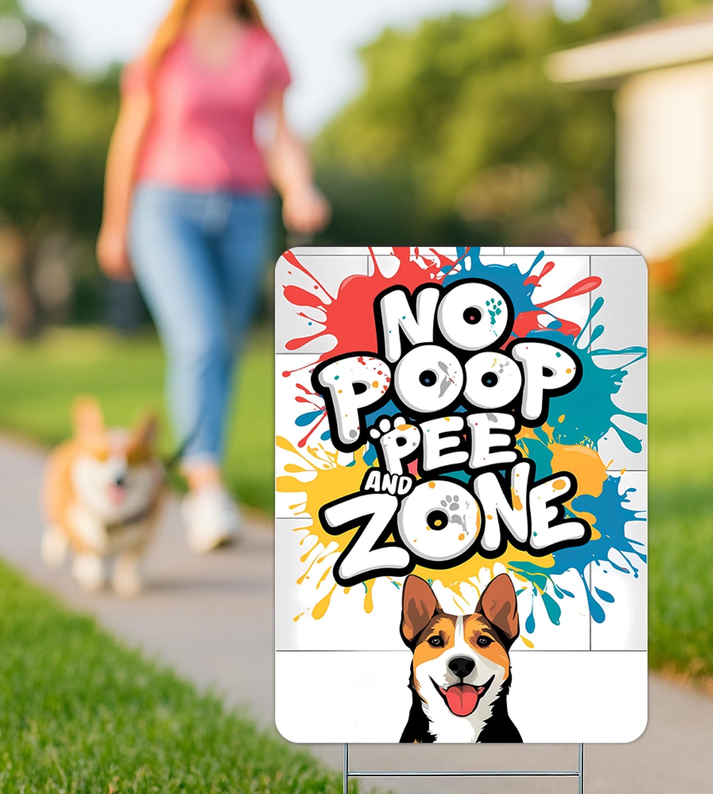 Set of 3 Double Sided 12x8 Inches Plastic Sign "No Poop and Pee Zone" With H-Stakes