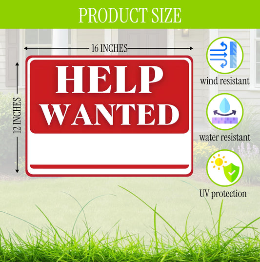 Set of 3 Plastics Double Sided 12x16 Inches Help Wanted Signs with Metal Stakes - Perfect for Home Owners Help Wanted Sign