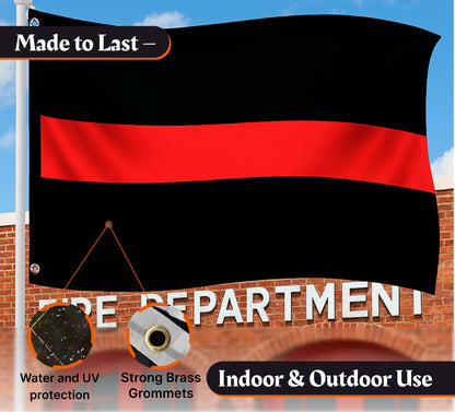 3x5 Ft Thin Red and Black Line Horizontal Stripes Polyester Single Sided Flags with 2 Grommets - Symbol Simple Textured Graphics Cool Wall Flags