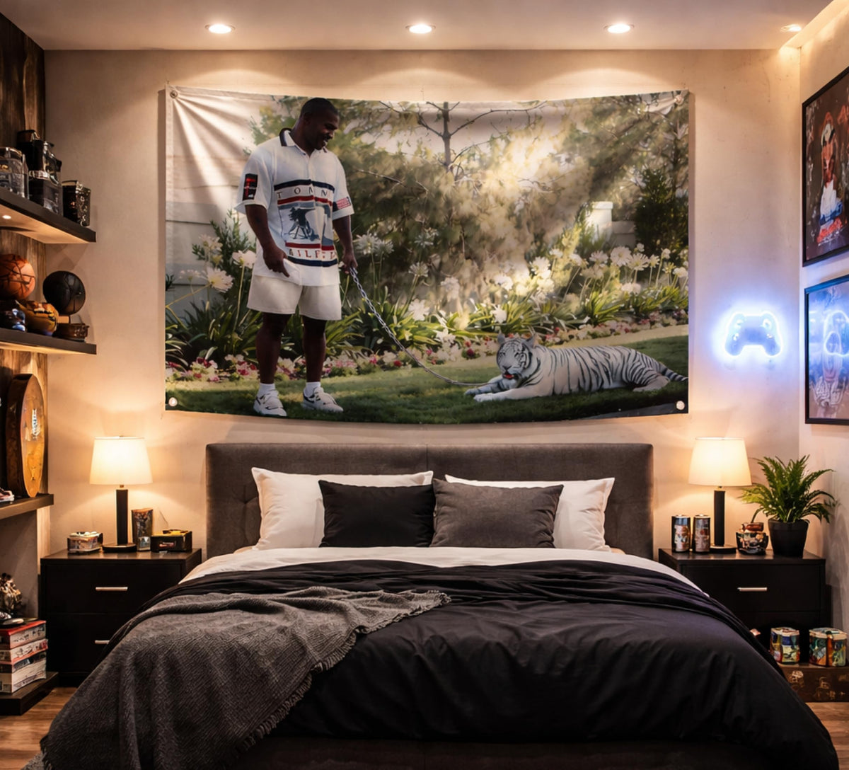 3x5 ft Tyson with Pet Tiger Funny Flag – Boxing Dorm Banner