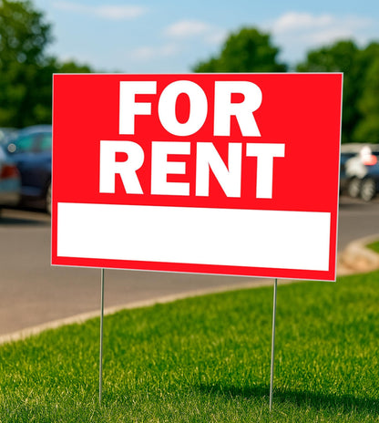 Double Sided Plastic Home for Rent sign - Set of 3 Pieces 12x8 Inch - Yard Sign with Tall Stands for Rentals Home Car Apartment Stores Business