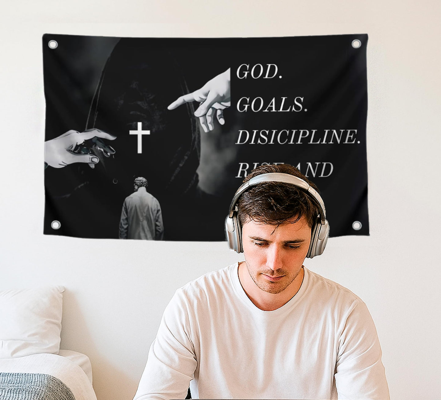 3x5 Feet Bible Verses Polyester Flag God. Goals. Discipline Rise and Grind with Four Brass Grommets - God's Discipline Flags for Wall Decoration
