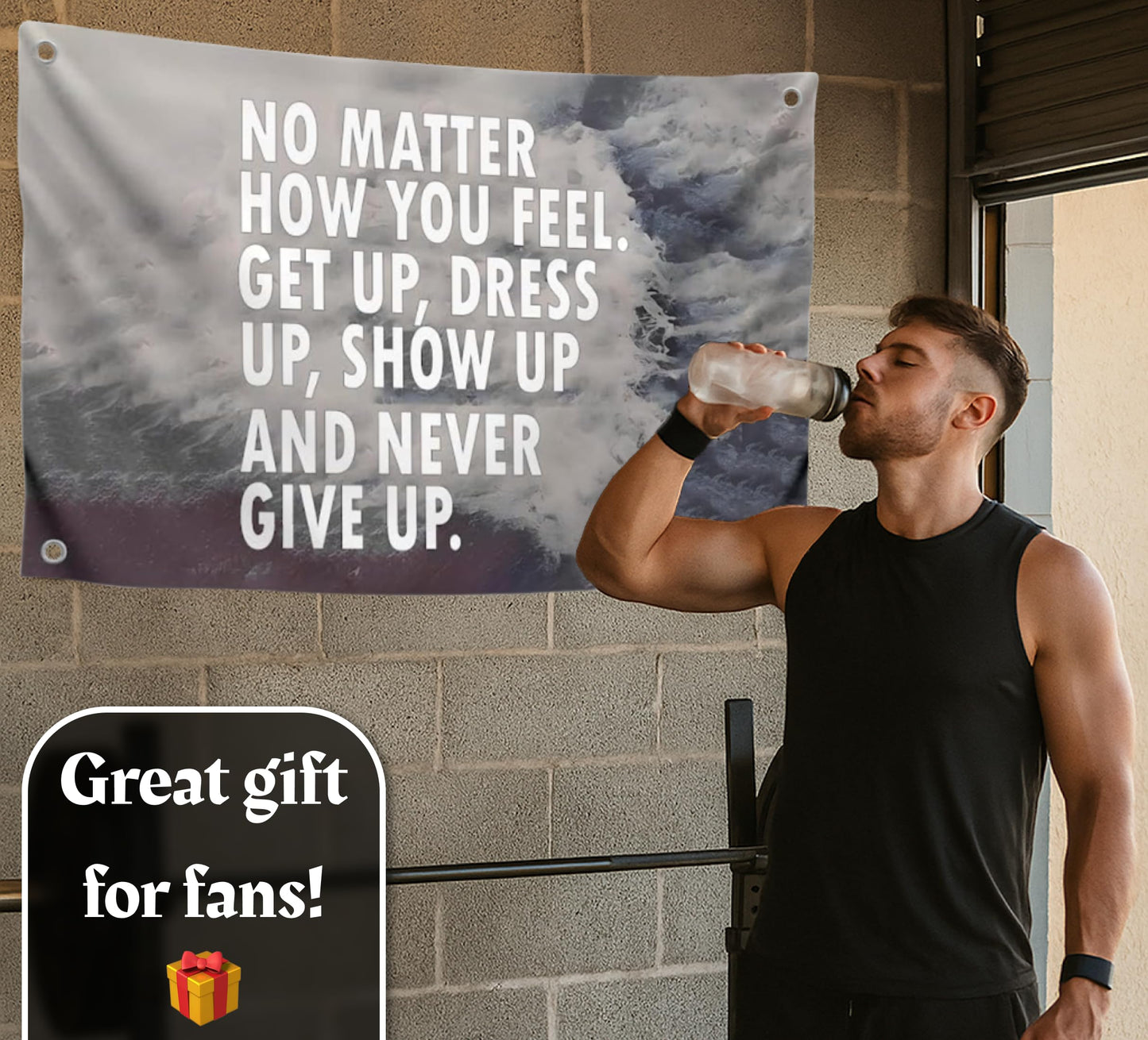 3x5 Ft Quote Single Sided Flag "No Matter How You Feel" with 4 Brass Grommets - Motiv Gym Flags for Room Guys - Inspirational Cool Flag for Home Gym