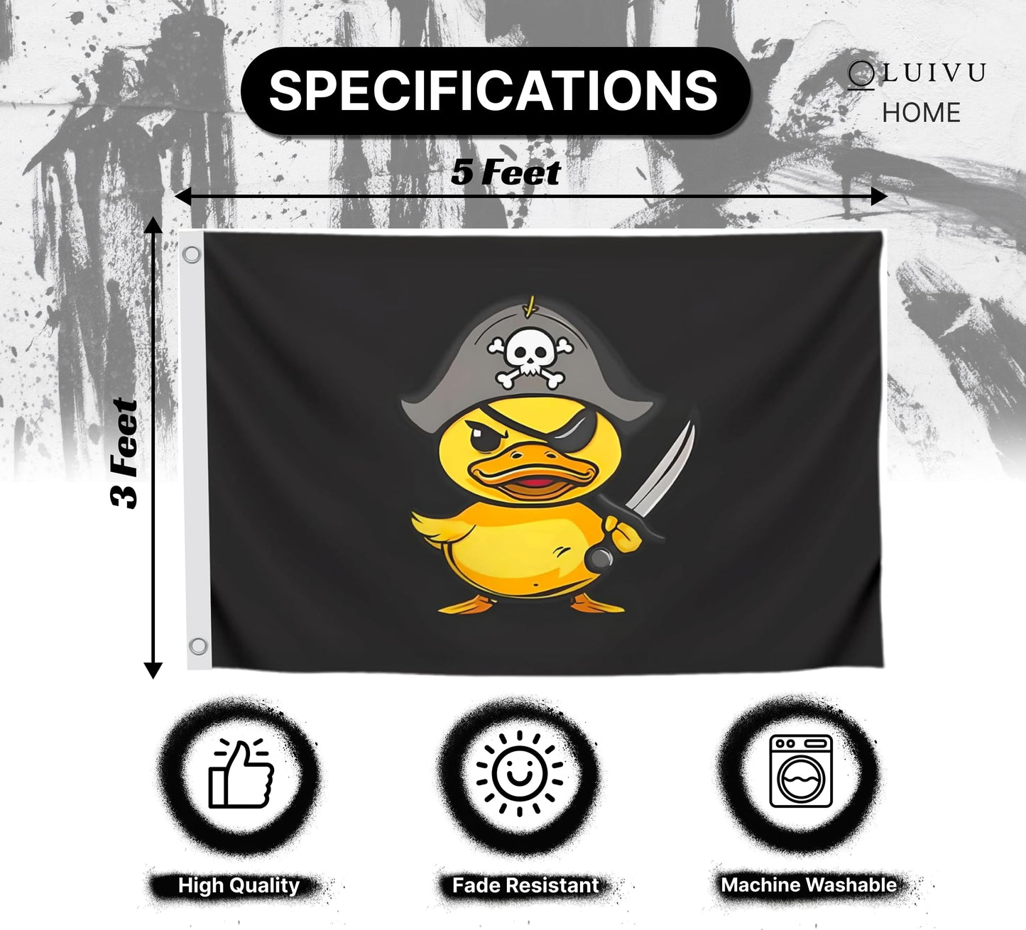 3x5 Feet Pirate Rubber Duck Polyester Flag with Two Brass Grommets - Outside Garden Yard Banner Viking Flag Outdoor Single Sided