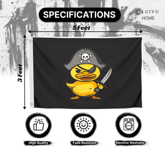 3x5 Feet Pirate Rubber Duck Polyester Flag with Two Brass Grommets - Outside Garden Yard Banner Viking Flag Outdoor Single Sided