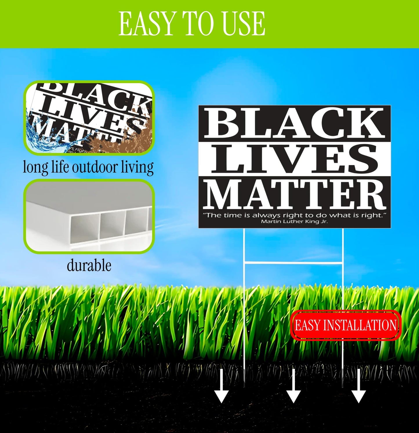 Black Lives Matter Yard Sign - In This House We Believe Yard Double sided Sign 12" x 18" inches - Corrugated Plastic with H Metal Stake