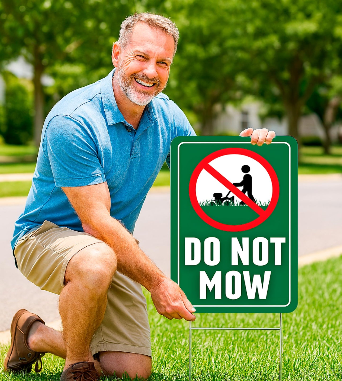 Set of 3 Double Sided 12x8 Inches Do Not Mow Sign with Metal Stakes.Plastics Garden Mow Signs for Outdoor and Indoor.No Mowing Beyond This Point Sign