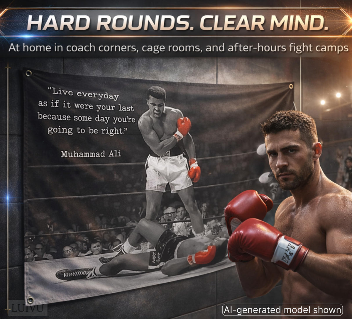 3x5 ft Male Ali Boxing Flag – Home Gym Motivational Banner