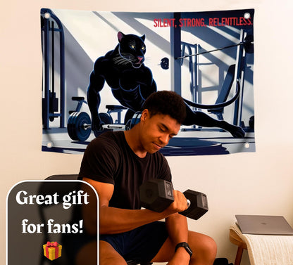3x5 Feet Graceful Black Panther Flag with Quote ''Silent, Strong, Relenttless.'' Poster with Four Brass Grommets.Single Sided Meme Flag for Home Decor