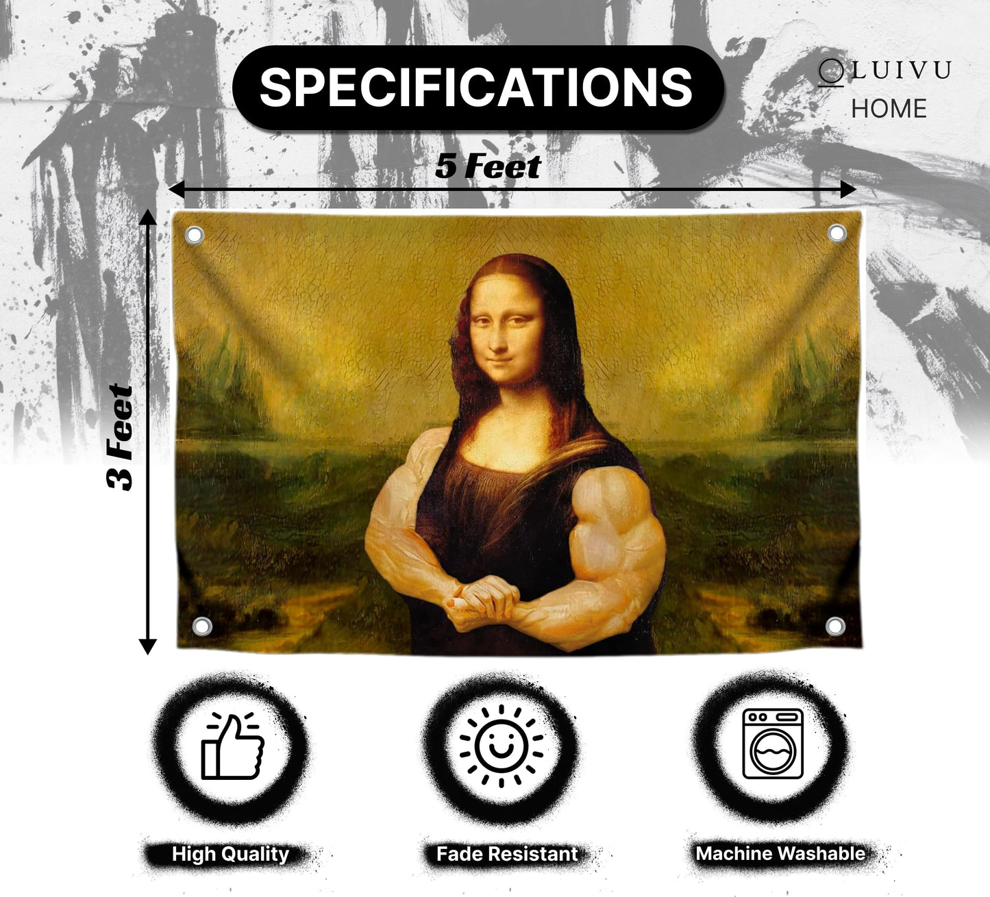 Mona Lisa Funny Flag 3x5 Ft - Durable Man Cave Wall Polyester Flags with 4 Brass Grommets - College Dorm Room Decor Tapestry - Mem Single Sided Flag