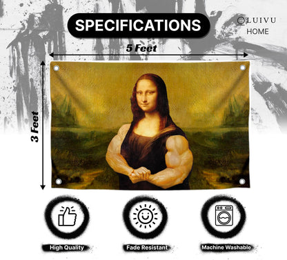 Mona Lisa Funny Flag 3x5 Ft - Durable Man Cave Wall Polyester Flags with 4 Brass Grommets - College Dorm Room Decor Tapestry - Mem Single Sided Flag