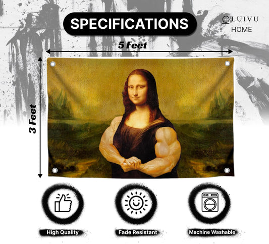 Mona Lisa Funny Flag 3x5 Ft - Durable Man Cave Wall Polyester Flags with 4 Brass Grommets - College Dorm Room Decor Tapestry - Mem Single Sided Flag
