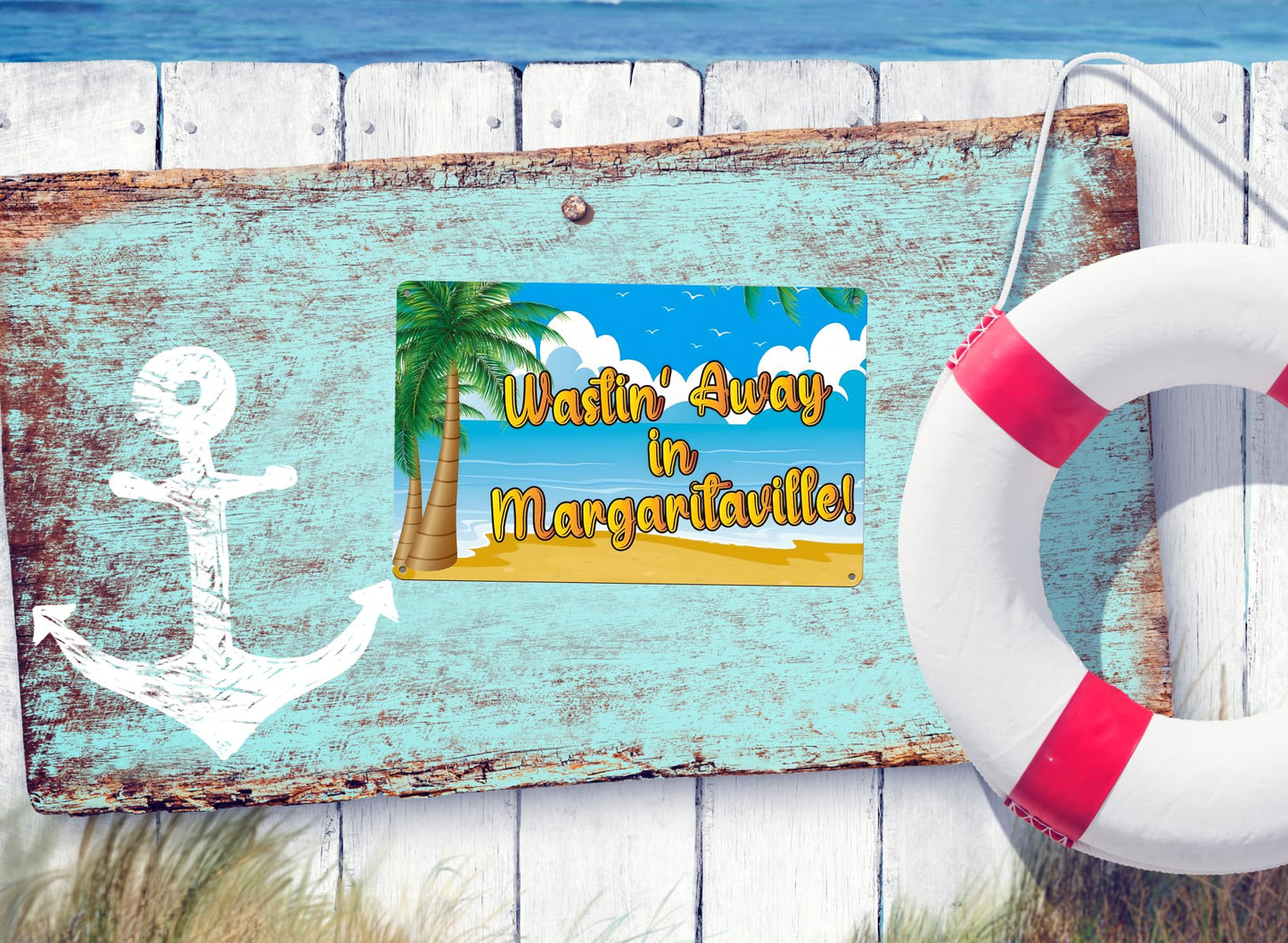 8x12 inch Wasting Away in Margaritavilla Sign - All Weather Metal Beach Bar - Welcome Pool Hot Tub Happy Hour Island Décor She Shed