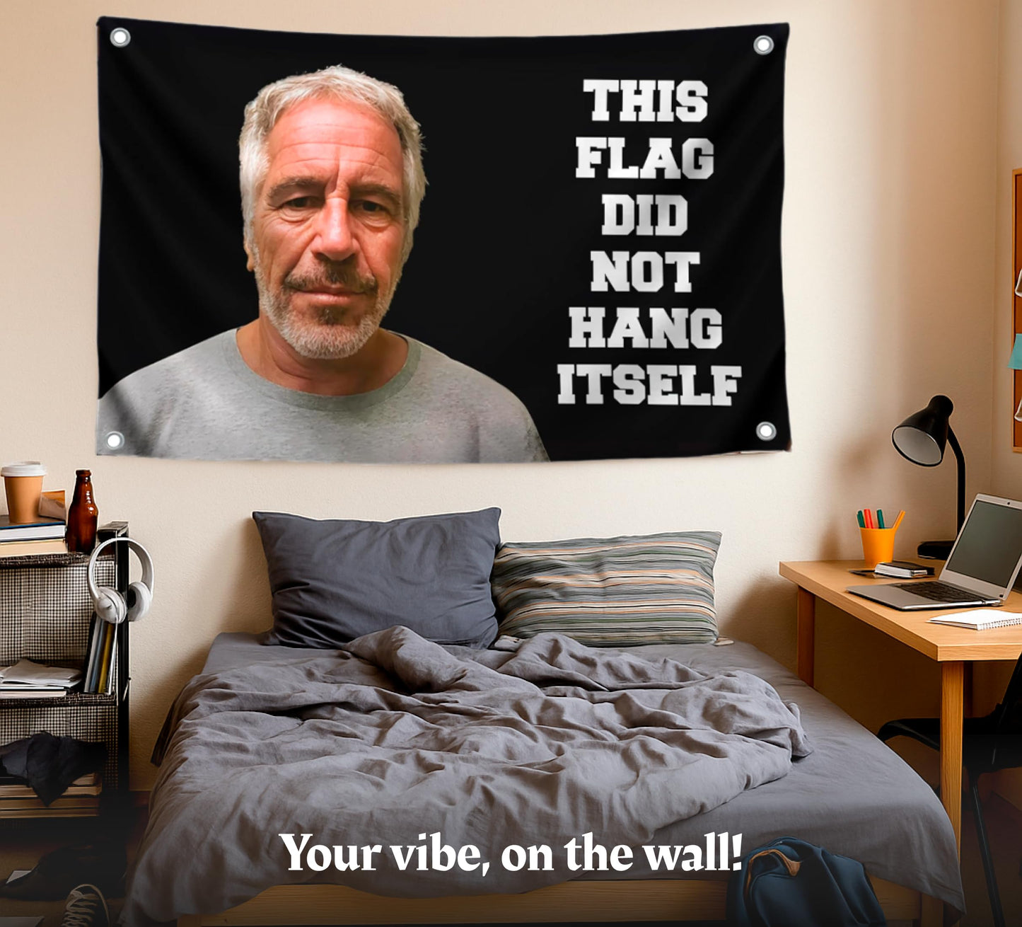 3x5 FT Banner with 4 Brass Grommets - This Flag Did Not Hang Itself - Jeffrey Epstein Tapestry Funny - Tapestrys Cool Wall Flag - College Dorm Room