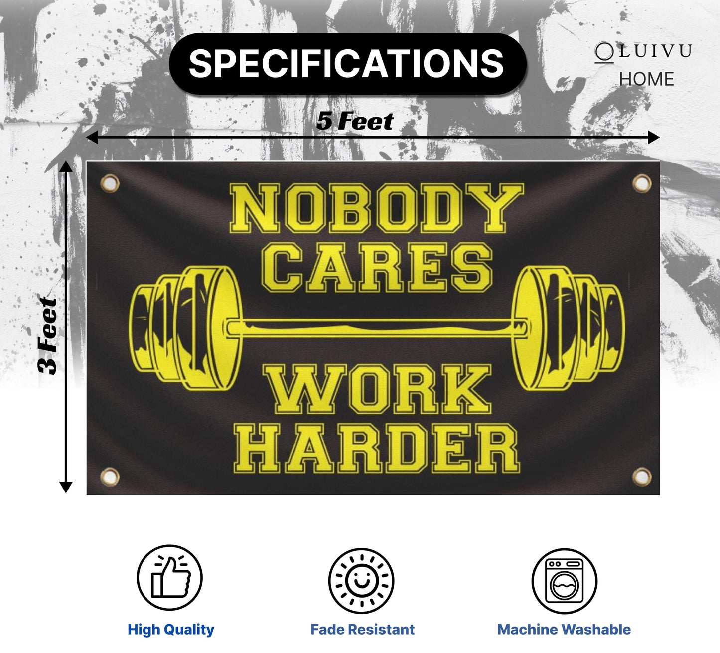 3x5 Feet Nobody Cares Work Harder Polyester Flag with 4 Grommets - Fade Resistant Single Sided Flag for Yard - Stay Motivated with Cool Art
