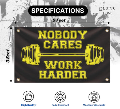3x5 Feet Nobody Cares Work Harder Polyester Flag with 4 Grommets - Fade Resistant Single Sided Flag for Yard - Stay Motivated with Cool Art
