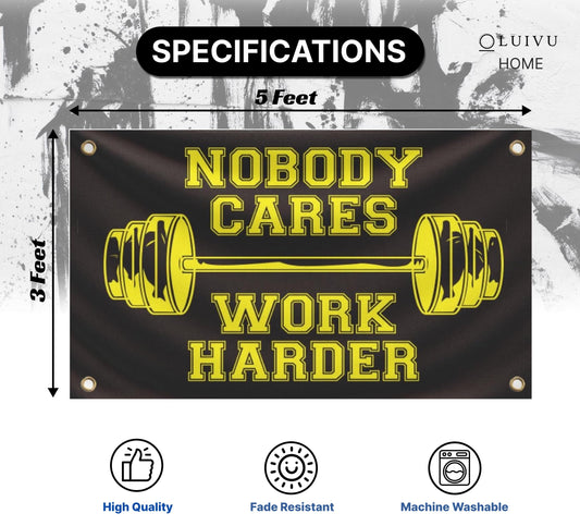 3x5 Feet Nobody Cares Work Harder Polyester Flag with 4 Grommets - Fade Resistant Single Sided Flag for Yard - Stay Motivated with Cool Art