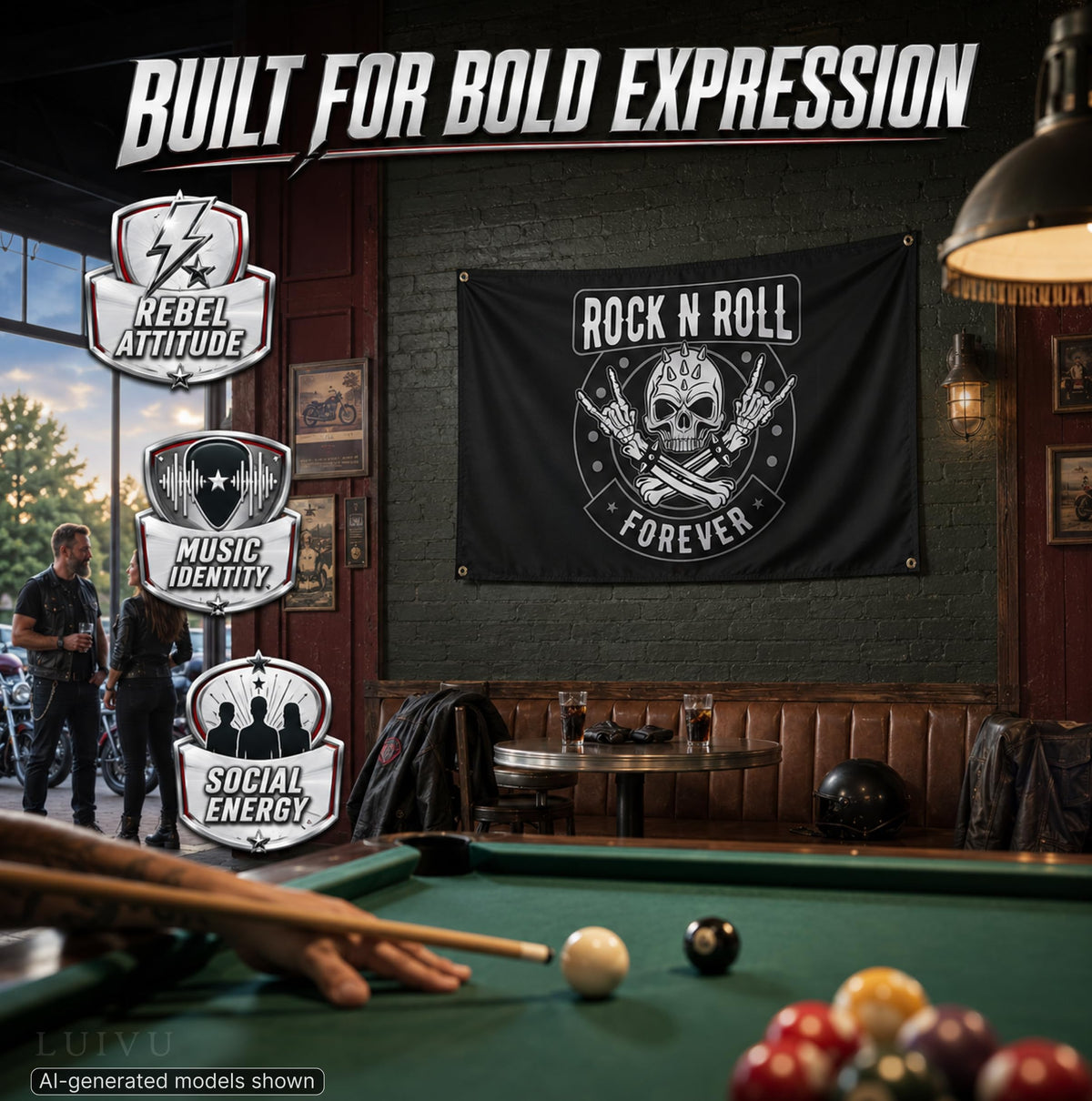 3x5 ft Rock N Roll Forever Skull Flag – Music Man Cave Banner