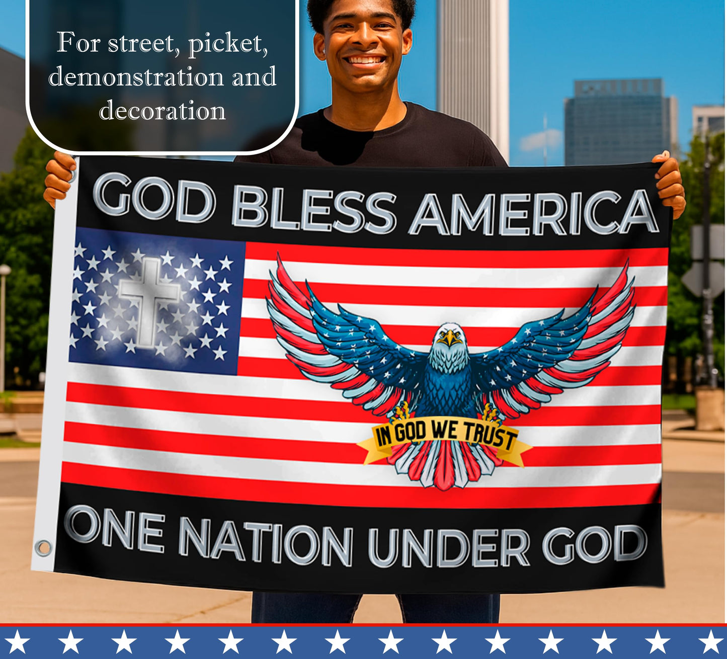 3x5 Feet One Nation Under Flag with 2 Grommets - Bless America Single Sided Flags With Eagles - Easter Flags for 4th of July