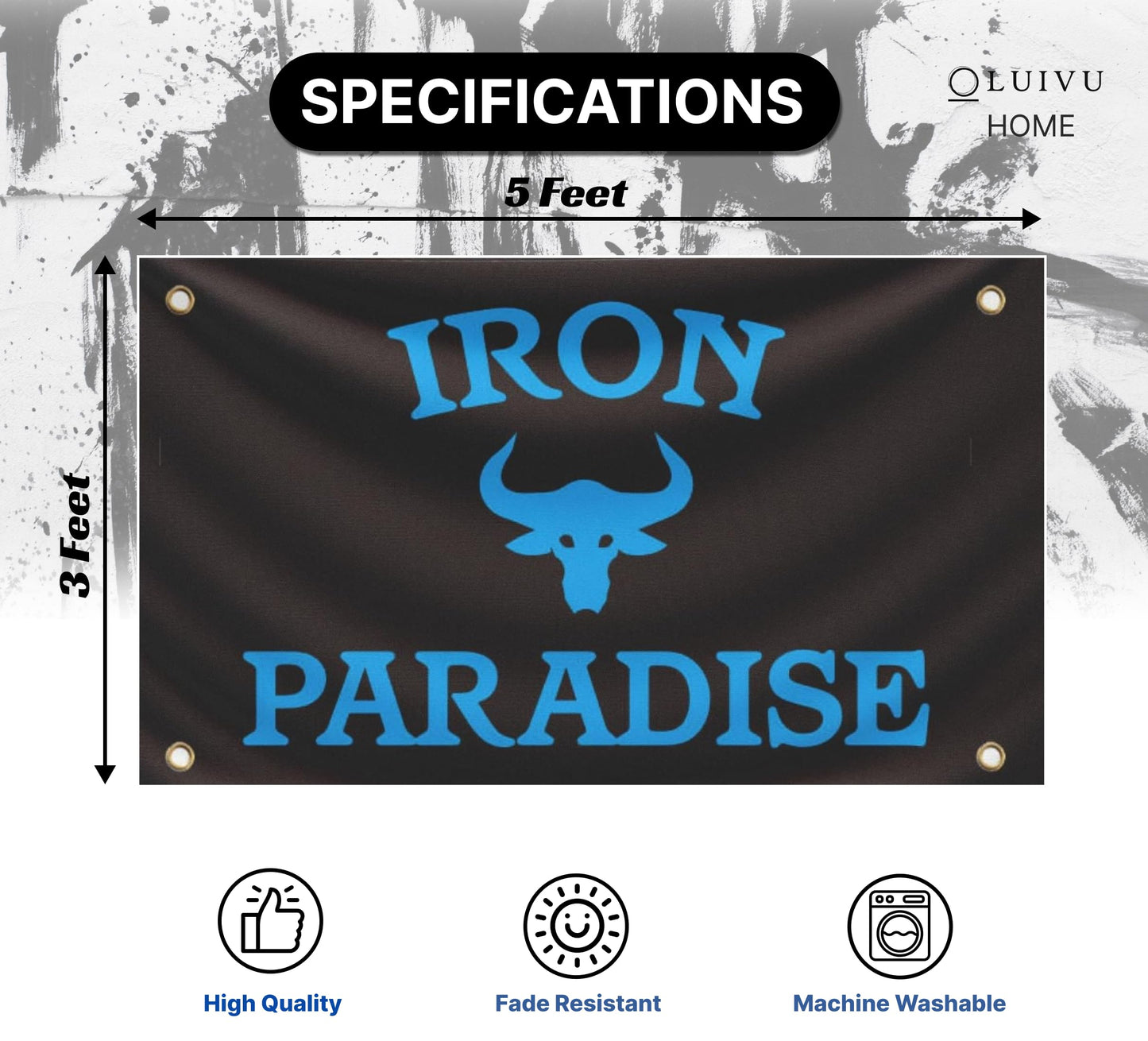 3x5 Ft Iron Paradise Polyester Flag with 4 Grommets - Banner Home Garden Decoration Wall Gym Single Sided Flag - Holiday Party Indoor Outdoor Decor