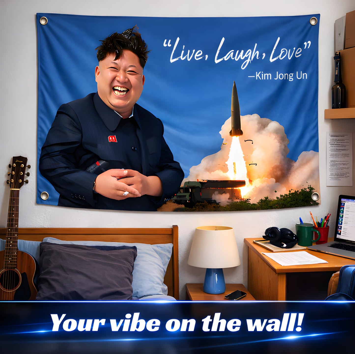 3x5 Feet 100% Lightweight Polyester Flag - Live Love Laugh Kim Jong Flags with Four Brass Grommet - Funny, Cool Single Sided Flag for Decor Boys Room
