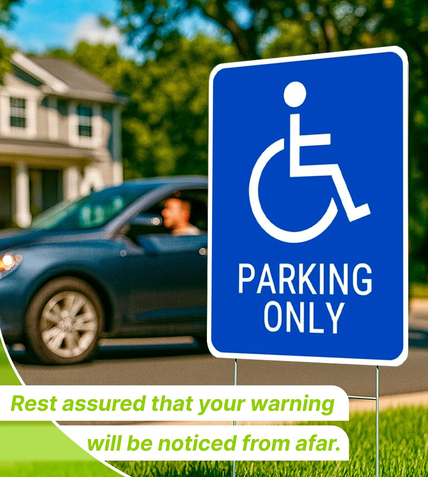 Set of 3 Double Sided 12x16 Inches Reserved Parking Signs for Handicapped Only with Metal Wire H-Stakes