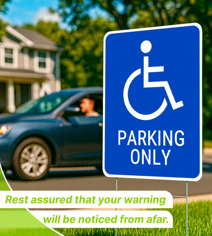 Set of 3 Double Sided 12x16 Inches Reserved Parking Signs for Handicapped Only with Metal Wire H-Stakes