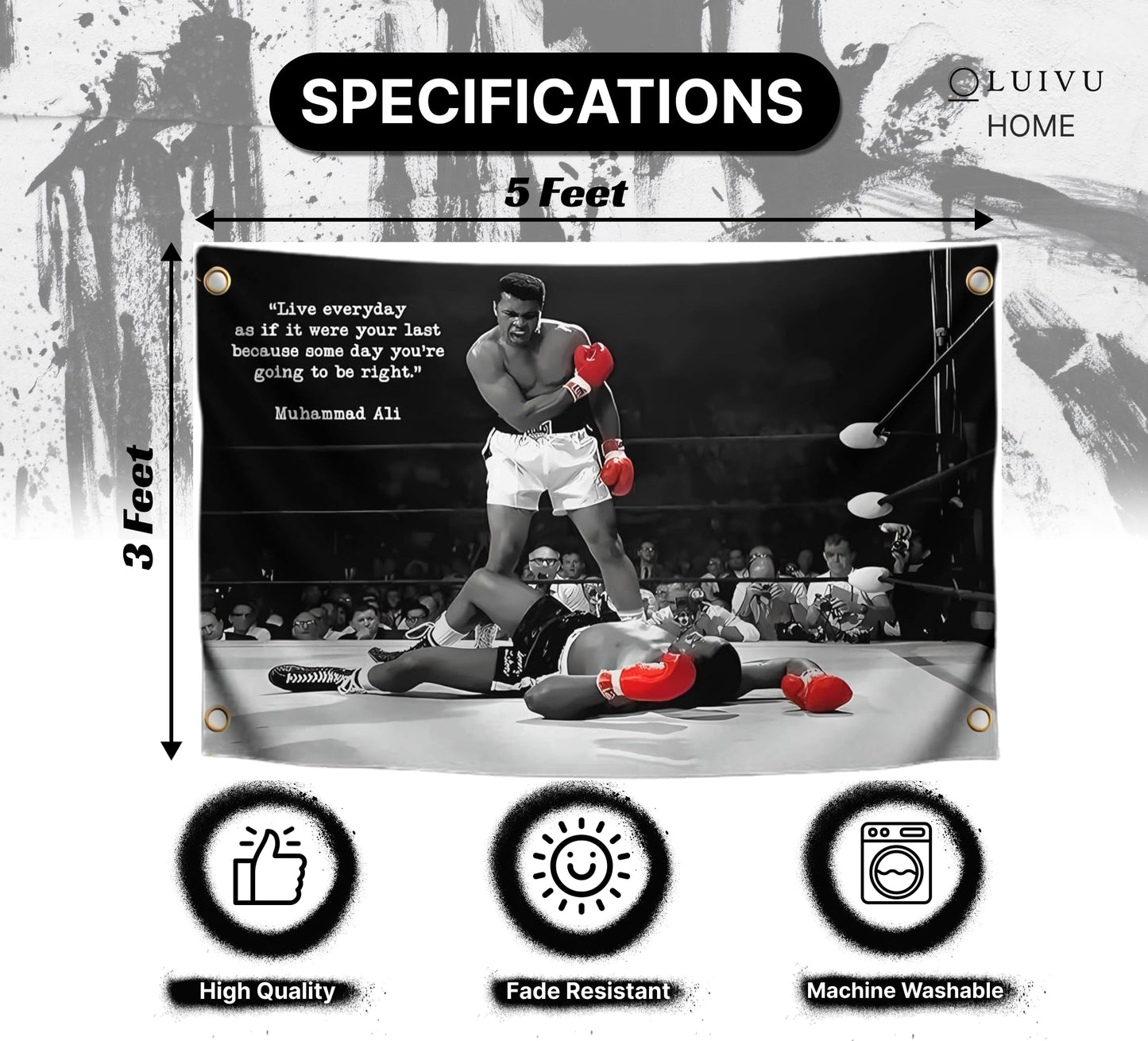 Male Ali Flag 3x5 with 4 Grommets - Indoor Polyester Single Sided Flags Boxing for Teens - Gym Sign Decor Inspiration - Muhammad Motiv Wall Art Home