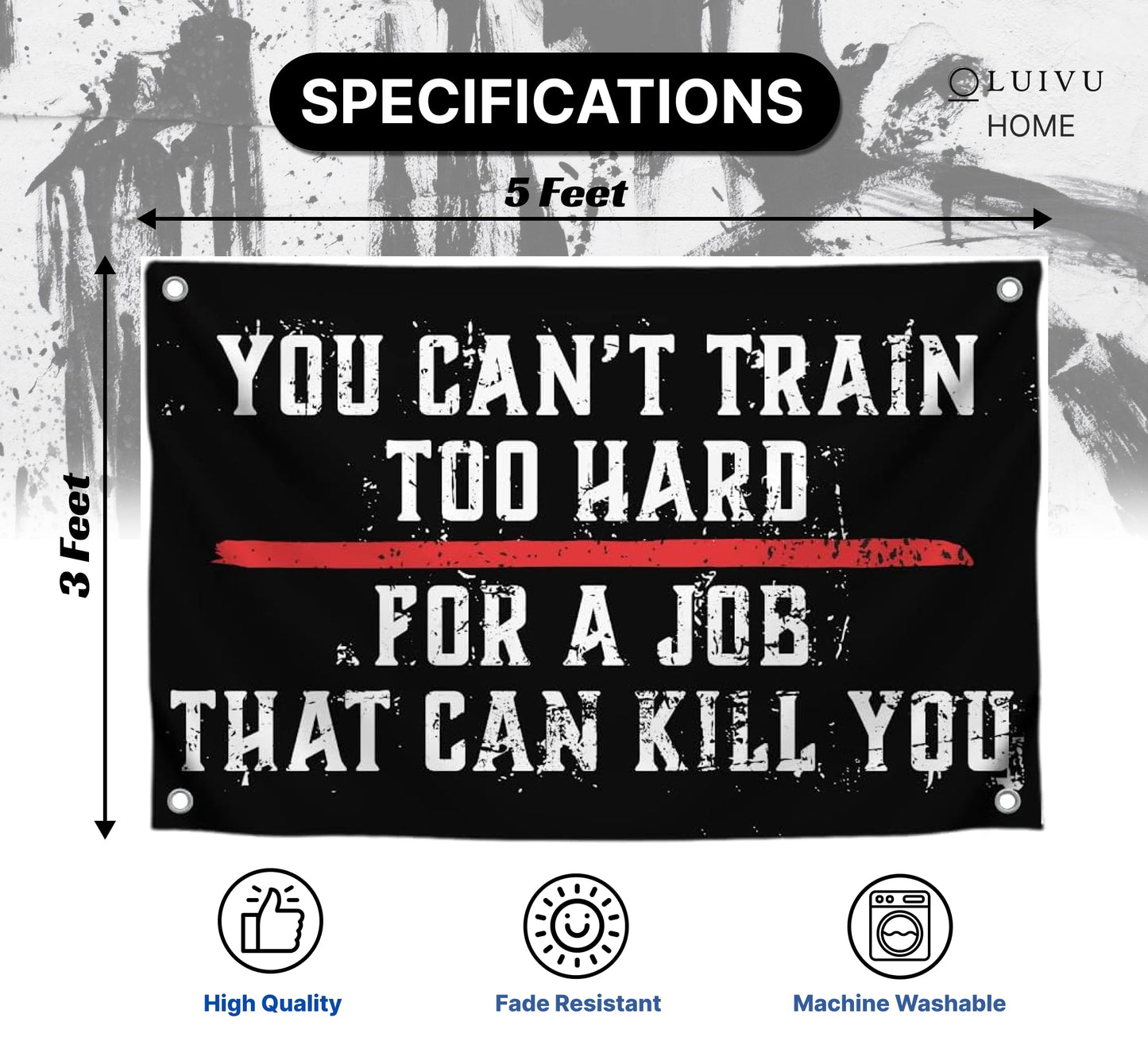 3x5 Ft Motivation Quote Polyester Flag with Thin Red Line You Can’t Train Too Hard for Job That Can Kill You with 4 Grommets - Motiv Fire Station