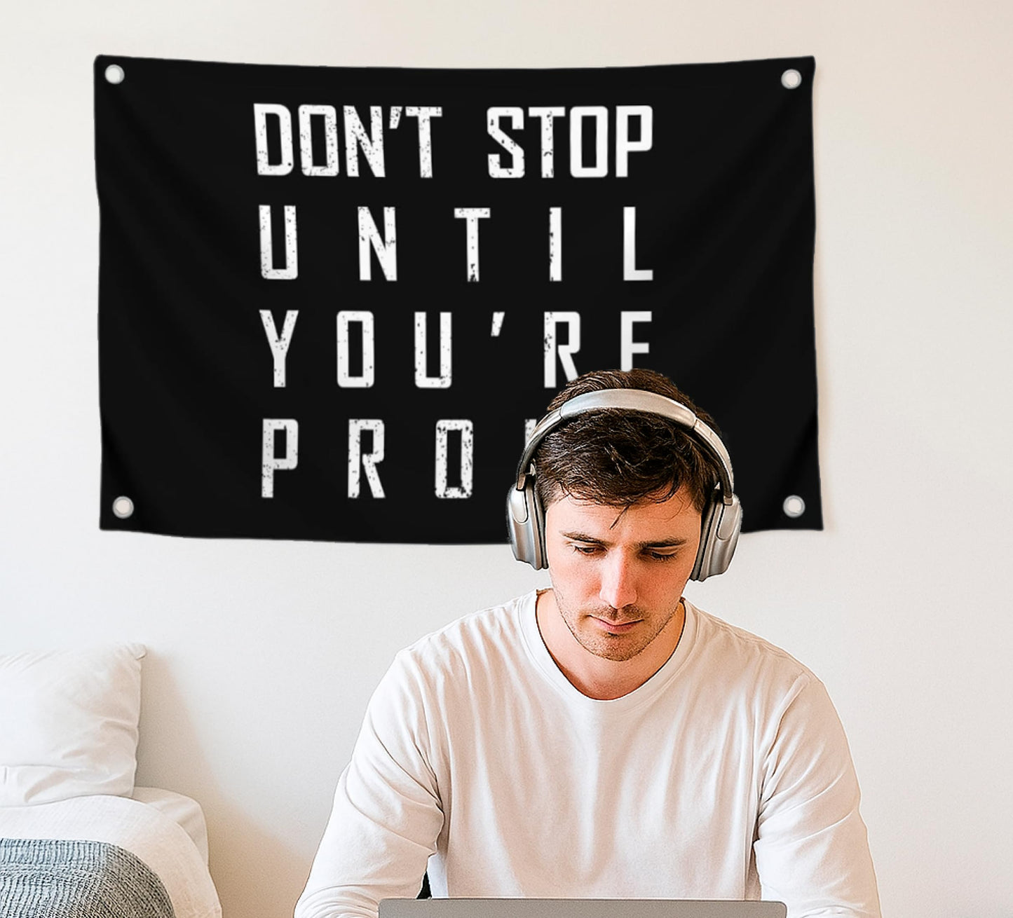 3x5 Ft Single Sided Polyester Flag "Don’t Stop Until You’re Proud" with 4 Grommets - Inspirational Positive Quotes Sayings for Living Room