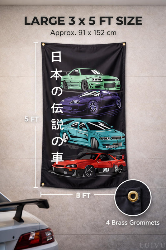 3x5 ft JDM Racing Car Flag – Garage & Man Cave Wall Banner