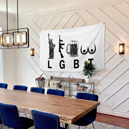 3x5 ft Liberty, Beer, Guns Funny Patriotic Flag – Man Cave & Dorm Banner