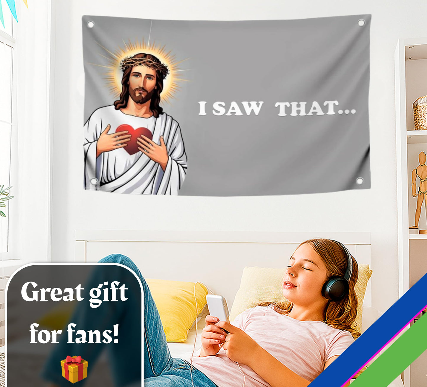 3x5 Ft Tapestry Polyester Flag "I Saw That" with Four Brass Grommets - Funny Tapestry Flag Wall Decor for Home - Tapestries Banners for College Dorm