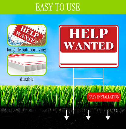 Set of 3 Plastics Double Sided 12x16 Inches Help Wanted Signs with Metal Stakes - Perfect for Home Owners Help Wanted Sign