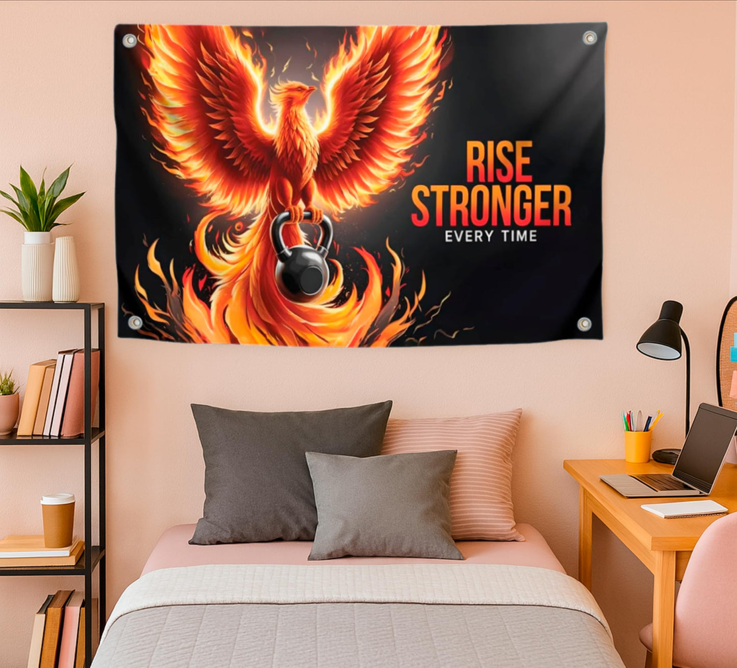 3x5 Feet Motivation Phoenix Quoted Flag "Rise Stronger Every Time" with Four Brass Grommets - Polyester Birds Yard Outdoor or Indoor Banner