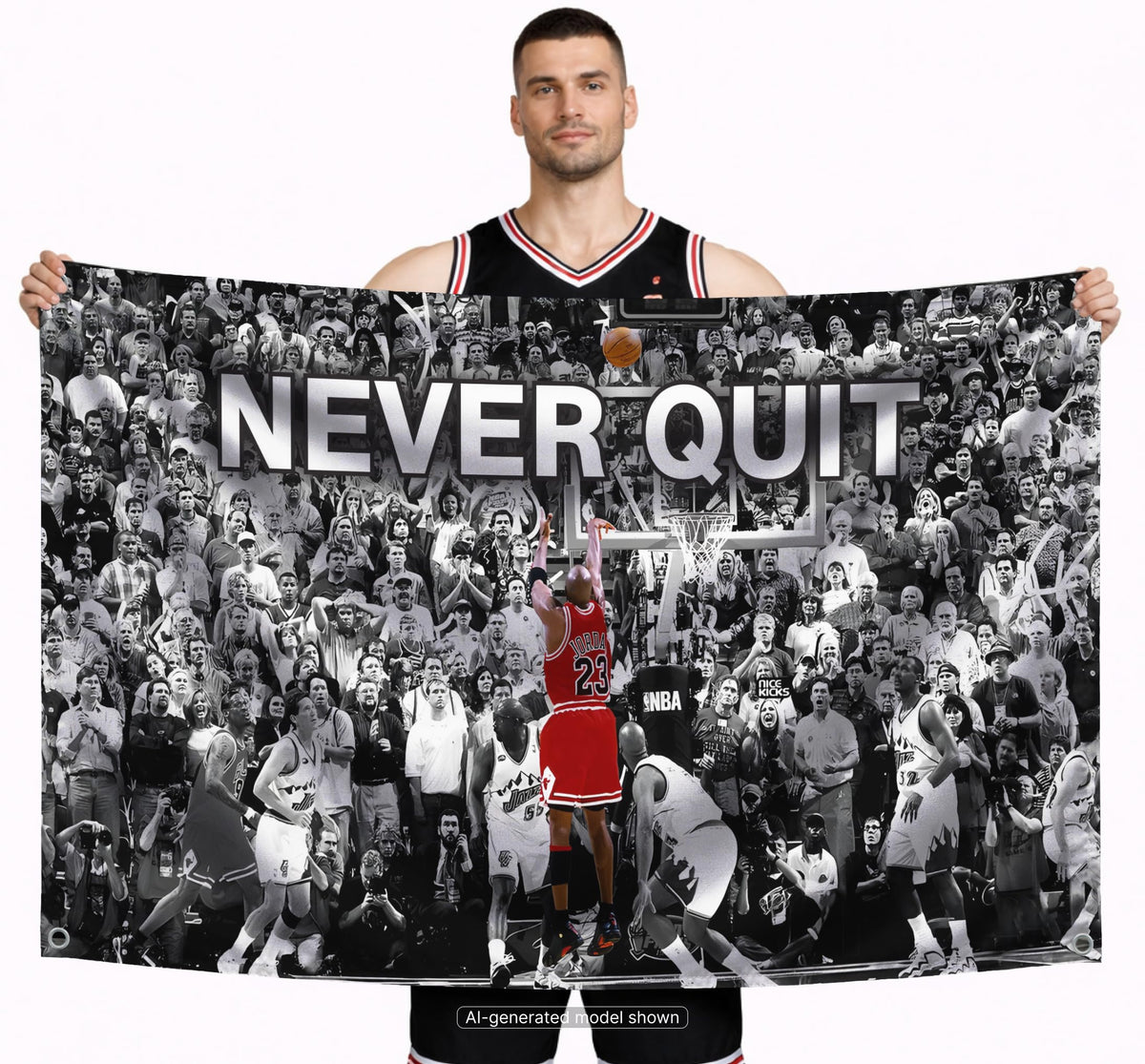 3x5 ft Never Quit Motivational Flag – Home Gym Wall Banner
