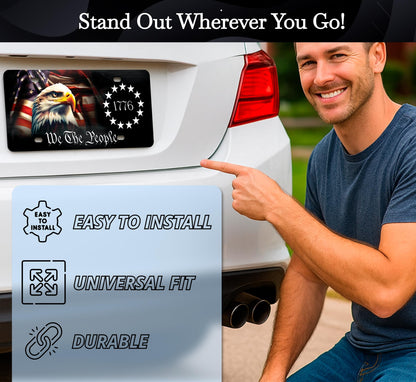 6x12.25 Inch American Vanity Aluminum Car License Plate Frame with 4 Holes and Screws for Front We The People