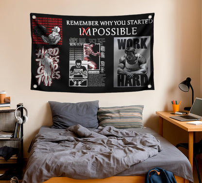 3x5 Feet Motivational Gym Polyester Flag "Remember Why You Started" with Four Brass Grommets - Schwarzenegger Banner for Gym.Work Hard Wall Decoration