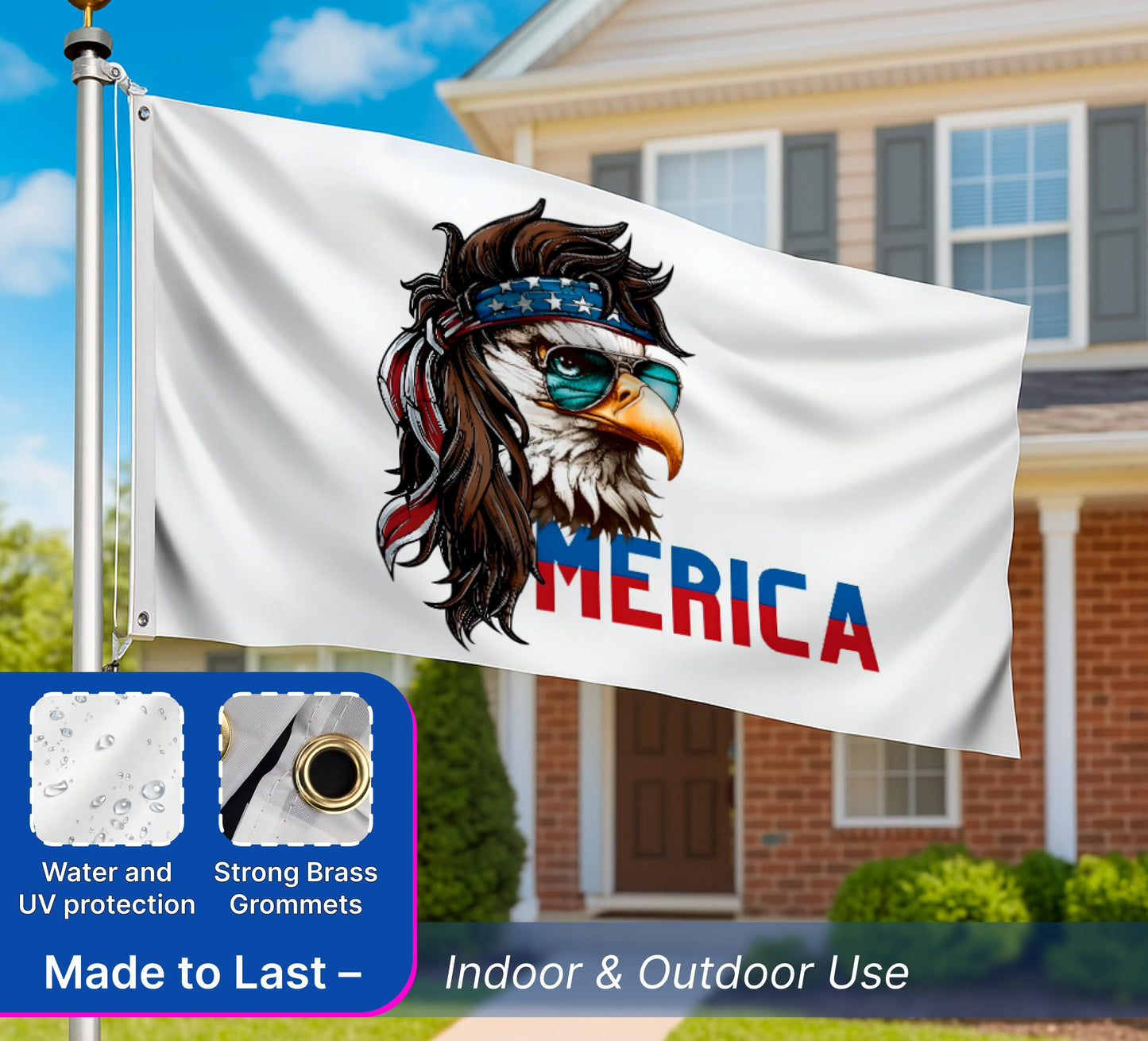 3x5 Feet American Bald Eagle Merica Polyester Flags with 2 Grommets - 4th of July American Funny Single Sided Banner - Americans Eagle Flag