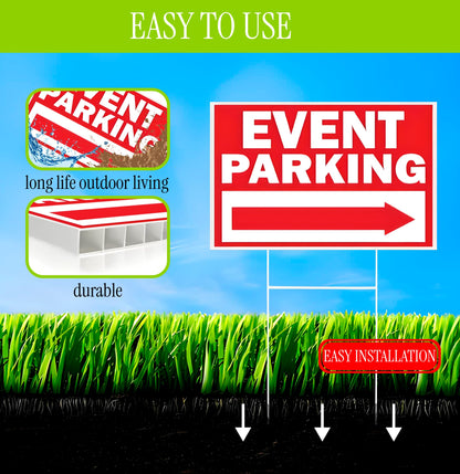 Double Sided Event Parking Sign with Metal H-Shaped Stakes - Post with Arrows Right Outdoor 12x8 Corrugated Plastic - Road Traffic Signs for Events