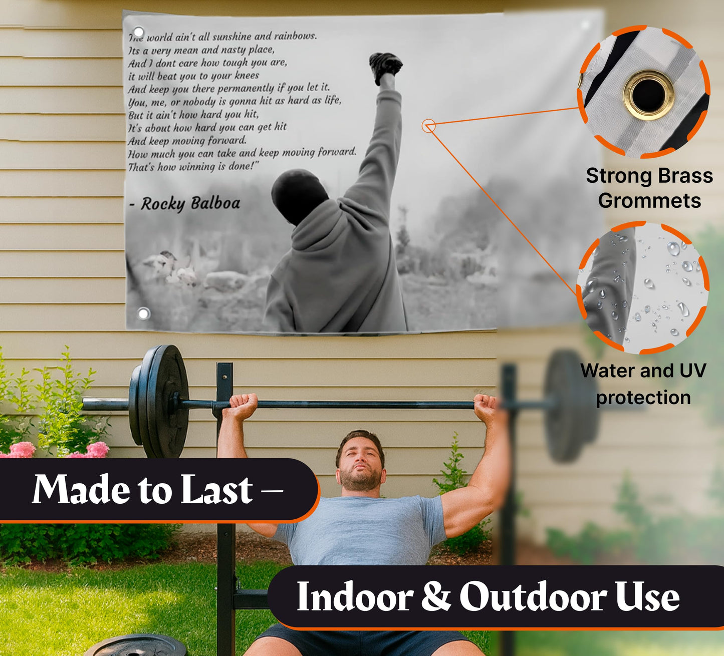 3x5 Ft Rocky Motivational Inspirational Single Sided Polyester Flag with Four Brass Grommets - Wall Hanging Tapestry Bodybuilding