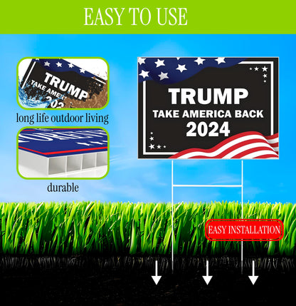Pack of 3 2024 Yard Plastic Sign - 12x16 Coroplast Donald 2024 Yard Sign With H-Stakes Double Sided - President Take America Back