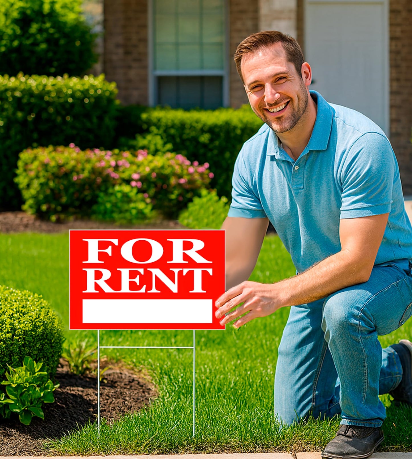 3X 12x8 inch For Rent Sign With H-Stakes Single Sided - Home for Rent Lawn Sign for Real Estate Agent, Homeowner.For Rent Rental House Shops Business