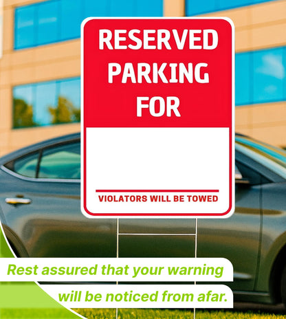 Set of 3 Double Sided 8x12 Inches Reserved Parking Signs with Metal Wire H-Stakes - Plastic Indoor or Outdoor Sign Text Only