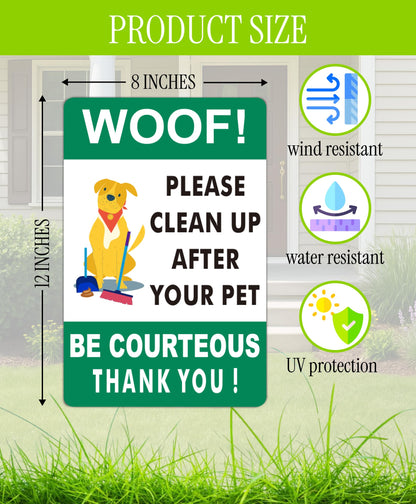 3X Double Sided 12x8 Please Clean Up After Your Pet Sign - Lawn Fun Pet Plastic Signs - Signs to Curb Your Dog with Metal H-Shaped Stakes