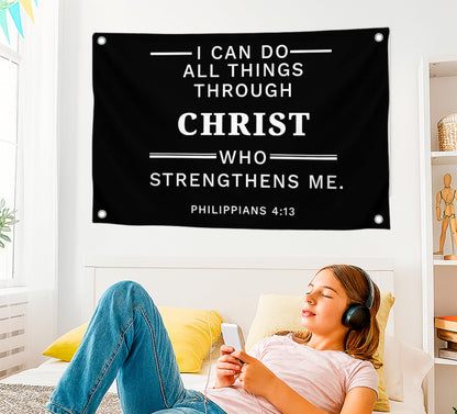 3x5 Ft Polyester Single Sided Flag I Can Do All Things Through Who Strengthens Me with 4 Grommets - Scripture Wall Banner - Inspirational Spiritual