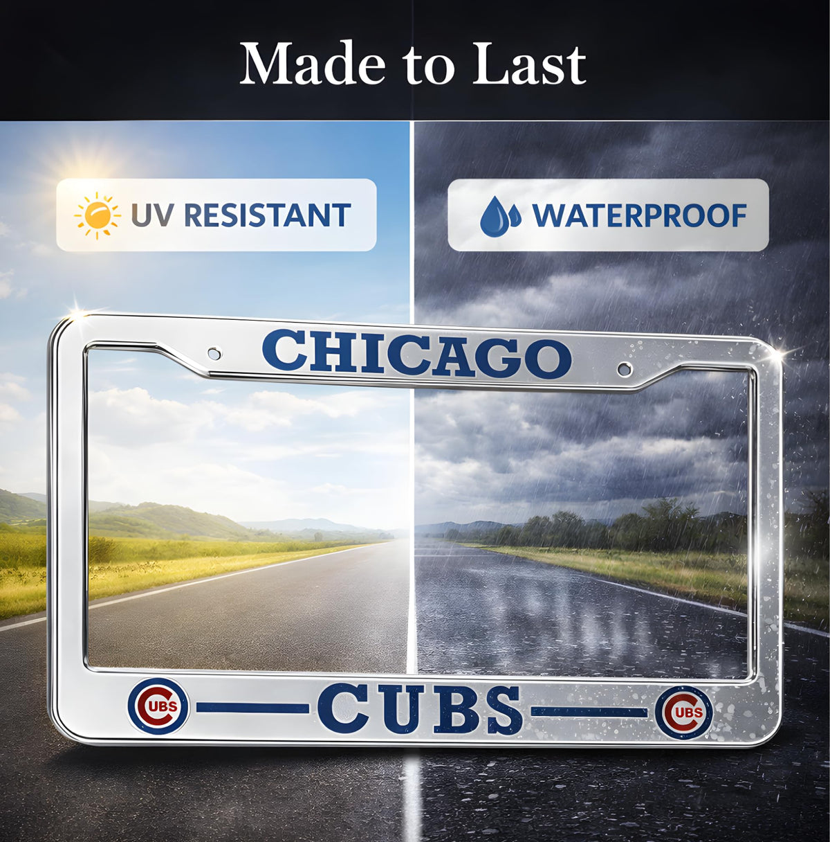6x12.25 in Chicago Cubs License Plate Frame – Stainless Steel