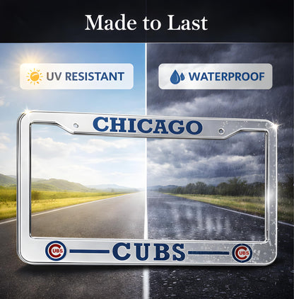 6x12.25 in Chicago Cubs License Plate Frame – Stainless Steel