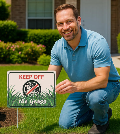 Set of 3 Double Sided 12x8 Inches Plastic Sign With H-Stakes "KEEP OFF the Grass" - Signs do not Walk on the Garden in the Yard